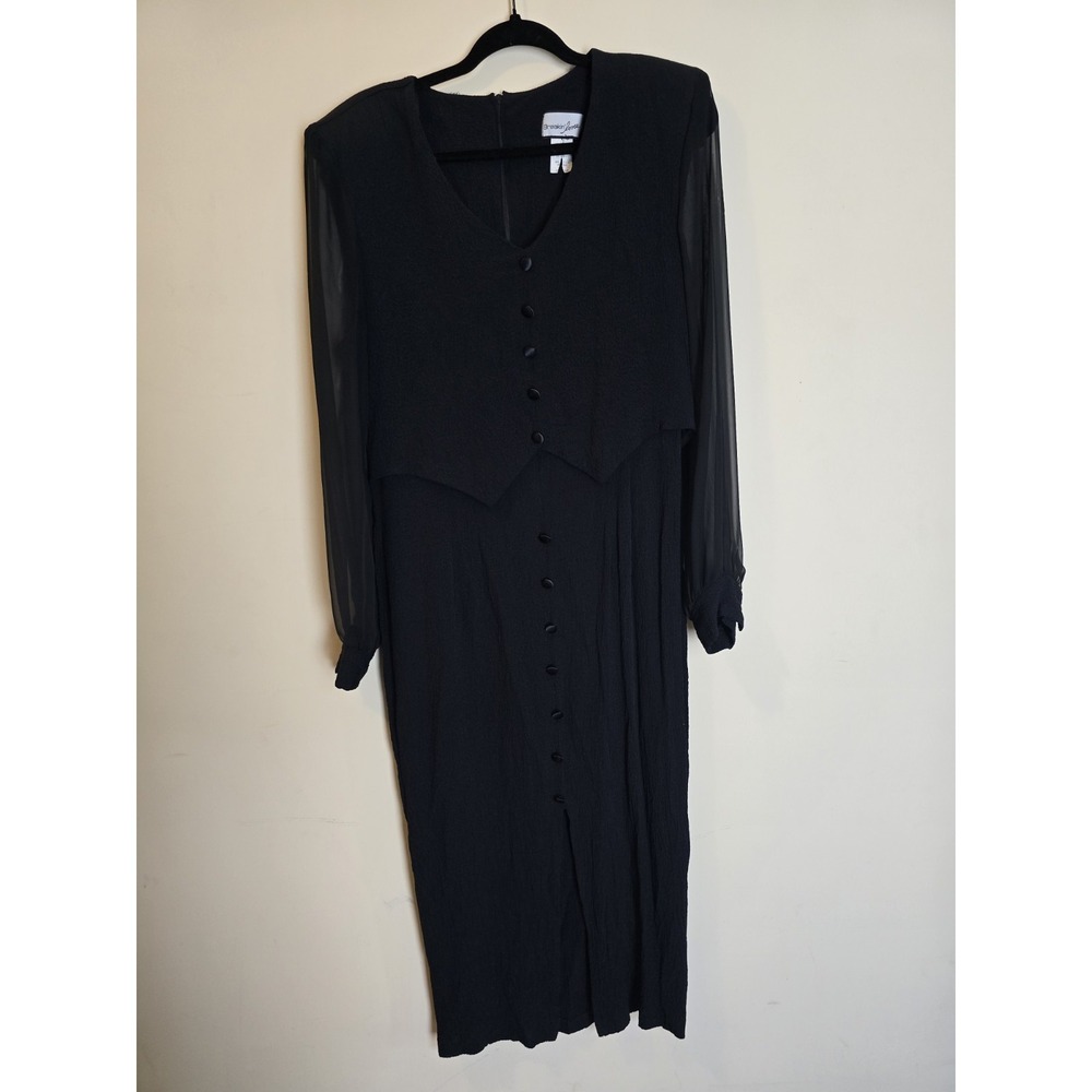 Breakin' Loose Vintage 80s Long Sleeve Black Swing Dress Sheer Sleeves Wimsigoth